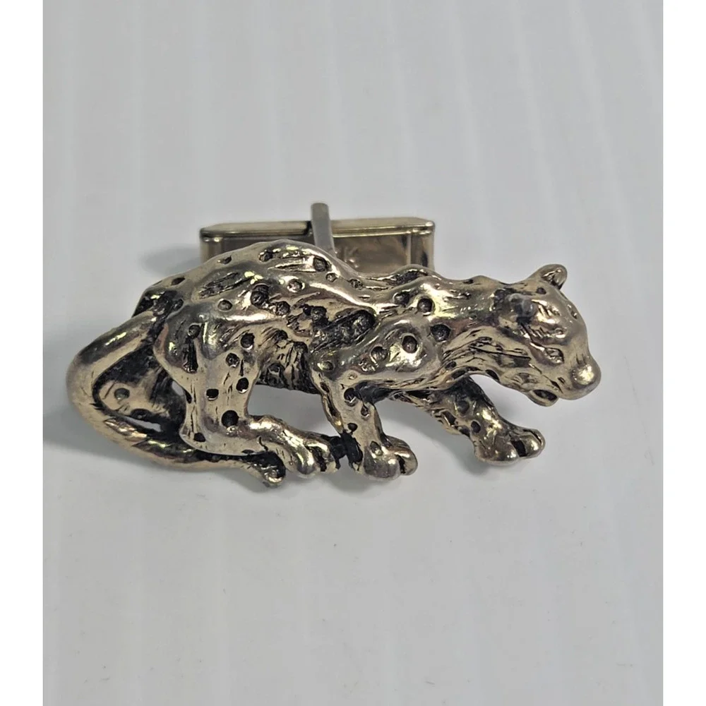 Vintage Signed SWANK Goldtone Leopard Cufflinks 1.5
